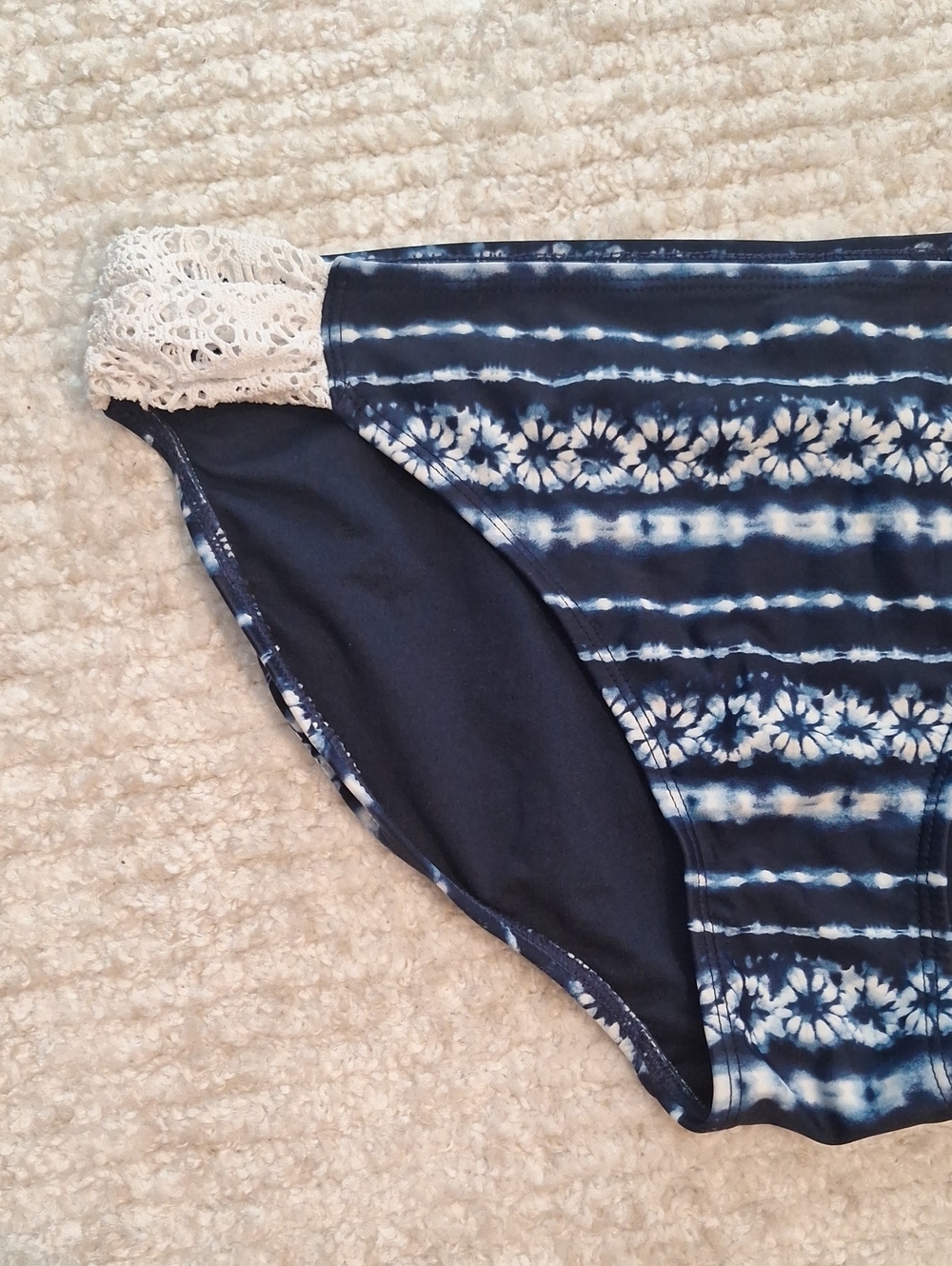 Shibori Tie Dye Crochet Biniki Bottom | Navy Blue Cream | Size L